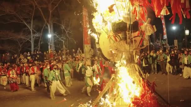 Year Tiger Sagicho Matsuri Festival Event Night Float Burning Begins — Stockvideo