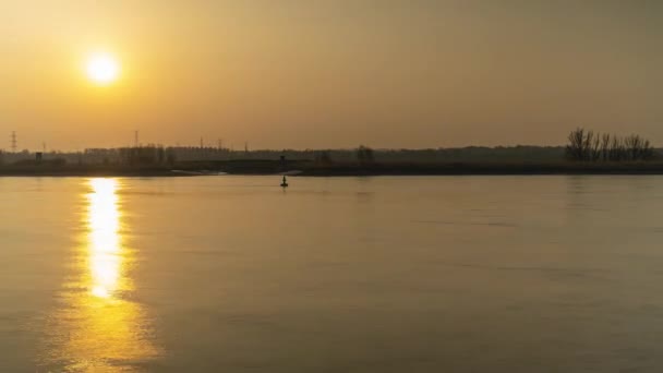 Sol Dourado Pôr Atrás Rio Scheldt Com Barcos Passar Dia — Vídeo de Stock