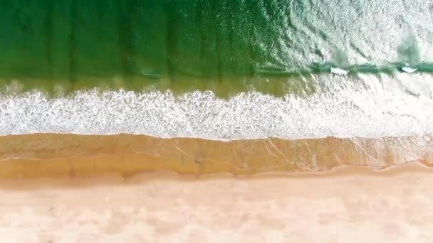 Tropické Mořské Vlny Narážející Písečnou Pláž Odrazem Slunce Letecký Pohled — Stock video