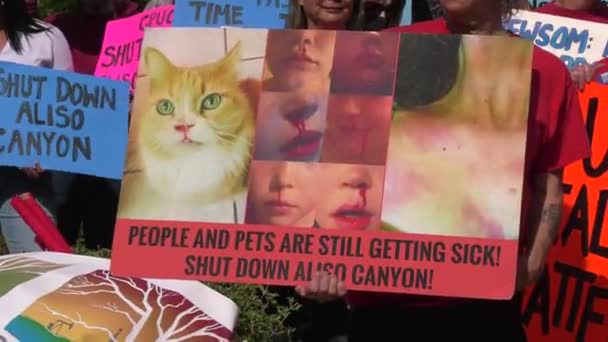 Stäng Aliso Canyon Protestskylt — Stockvideo