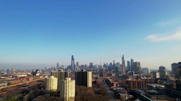 Downtown City Van Chicago Skyline Luchtvaart Drone — Stockvideo