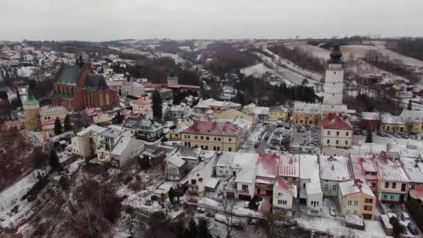 Küçük Polonya Daki Biecz Eski Kasabası Karlı Kışta Hava Manzarası — Stok video
