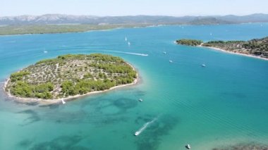Murter Kornati Islands in Dalmatia, Croatia - Aerial Drone View of Island and Sailing Boats