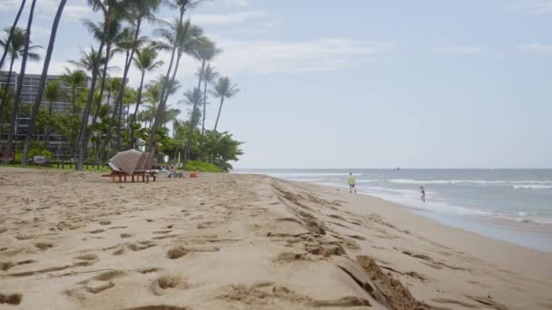 Una Vista Estática Los Turistas Disfrutando Una Playa Arena Durante — Vídeos de Stock