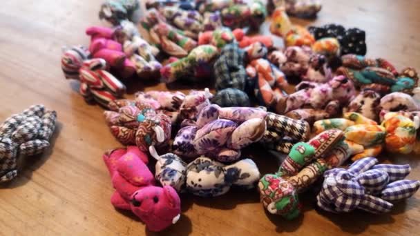 Handmade Colourful Unique Crafted Adorable Miniature Patterned Toy Teddy Bears — Stockvideo