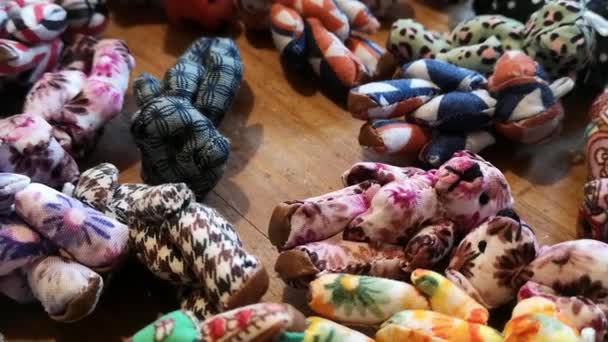 Handmade Colourful Unique Adorable Miniature Patterned Toy Teddy Bears — Videoclip de stoc