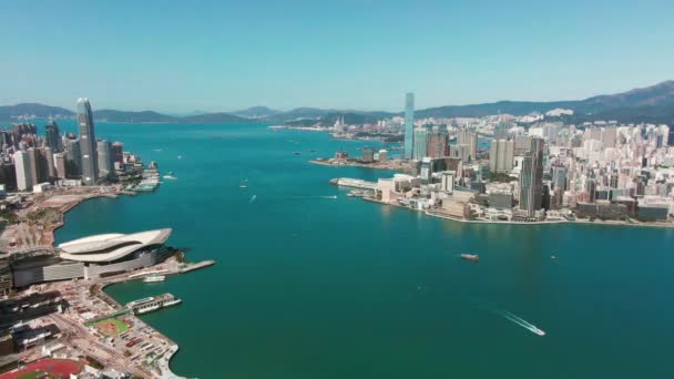 Aerial View Hong Kong Bay Skyscrapers Beautiful Day — стоковое видео