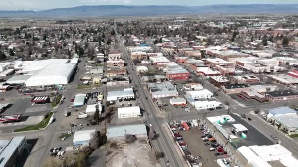 Cinematic Bird Eye Footage Downtown Commercial Area City Ellensburg Kittitas — Vídeo de stock