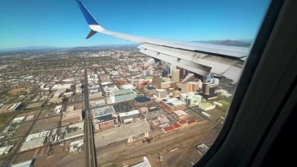 Фінікс Арізона Скайлайн Від Вікна Літака Під Час Підходу Посадки — стокове відео