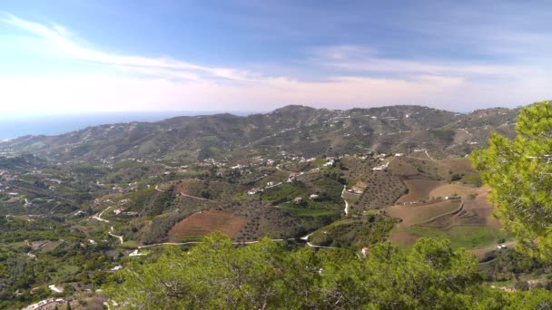 Stunning Spanish Landscape Green Hills Ocean Distance — Stock Video