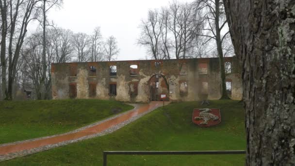 Grobina Medieval Castle Located Grobina Latvia Ruins Overcast Autumn Day — Stock Video