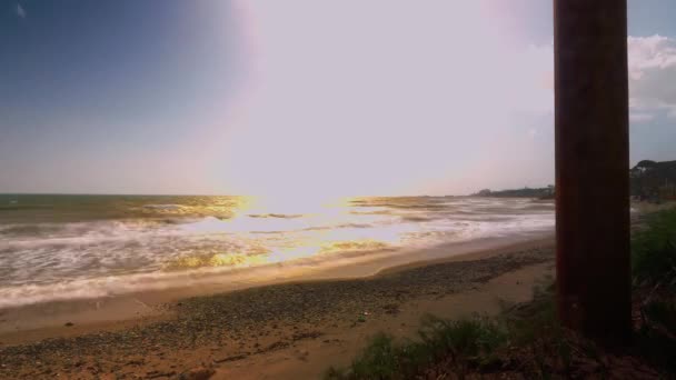 Ocean Waves Time Lapse Wood Pier — Wideo stockowe