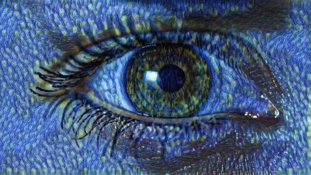 Artística Van Gogh Pintou Animação Olho Feminino Humano Movimento Conceito — Vídeo de Stock