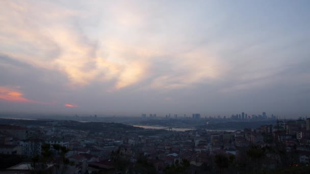 Piękny Istambuł Panorama Widok Miasto Podczas Zachodu Słońca Orange Sky — Wideo stockowe