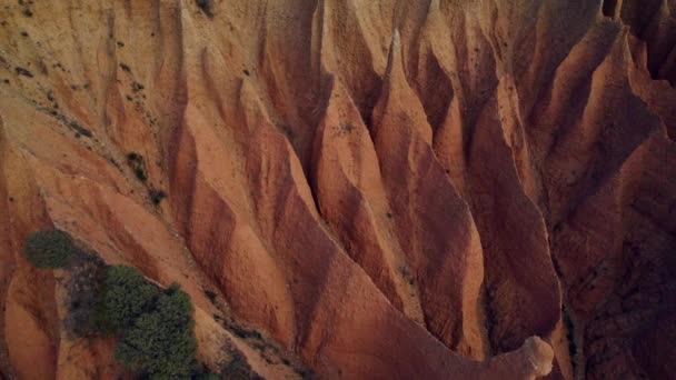 Drone Top View Rare Sandstone Mountain Formation Spain Europa Solnedgången — Stockvideo