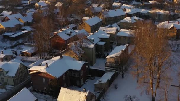 Drone Tiro Neve Karlovas Casas Madeira — Vídeo de Stock