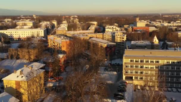 Drone Shot Riia Street Winter Sunset — Stock Video