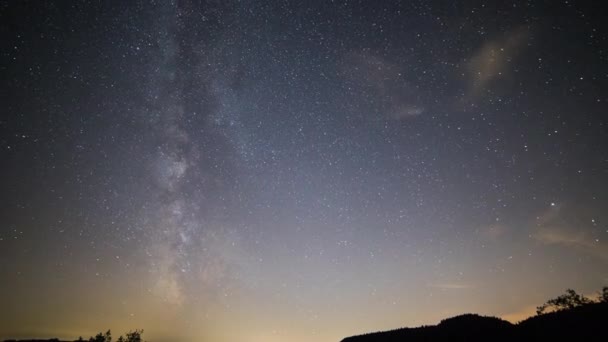 Timelapse Milky Way Summer Germany Foreground Forest Time Clouds Pass — Stock Video
