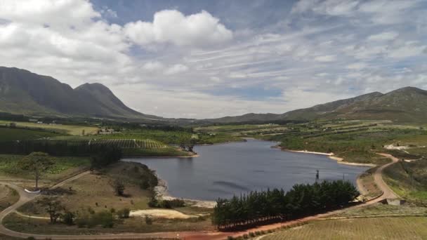 Vinařská Oblast Jižní Africe Jezery Vinicemi Horami Farmami — Stock video
