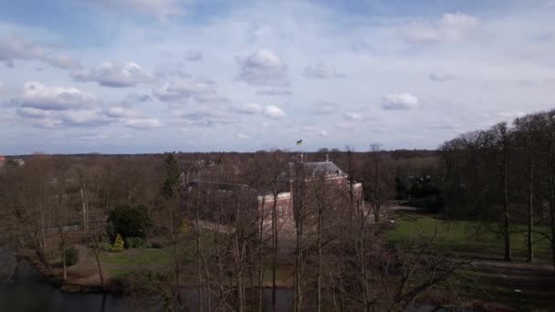 Inverno Rami Brulli Alberi Rivelando Aerea Slot Zeist Castello Con — Video Stock