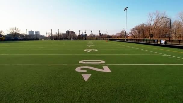 Low Flying Drone Football Soccer Field Numbers — Video Stock