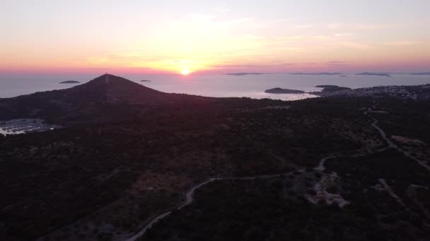 Zonsondergang Aan Kust Van Primosten Dalmatië Kroatië Luchtdrone View — Stockvideo