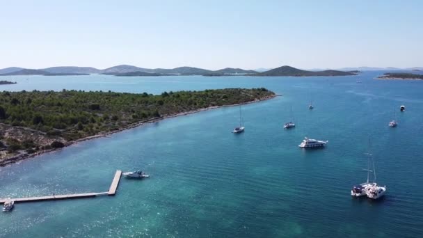 Kornati Islands Betina Dalmatia Croatia Aerial Drone View Sailing Boats — Stock Video