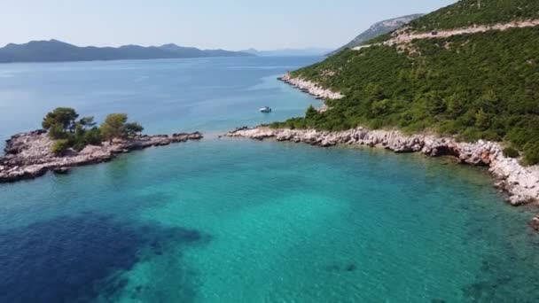 Vista Aérea Barco Vela Mar Adriático Largo Costa Dalmacia Croacia — Vídeo de stock