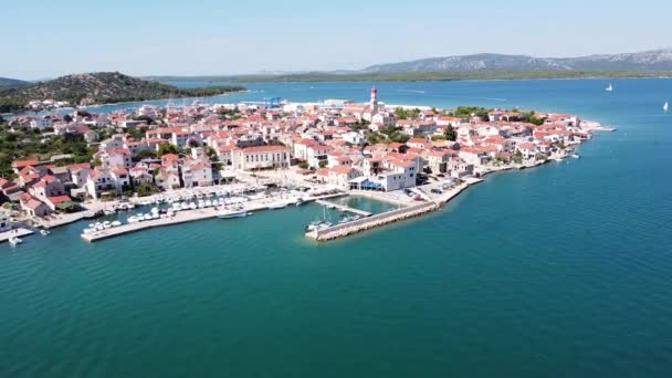 Betina Murter Island Croacia Vista Aérea Hermosa Ciudad Puerto Costa — Vídeos de Stock