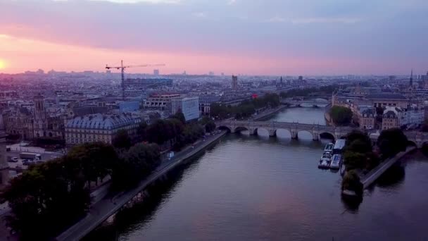 Drone Volant Envers Île Cité Pont Neuf Pont Des Arts — Video