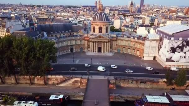 Aerial View Rising Drone Historical Building French Academy Dome Center — 비디오