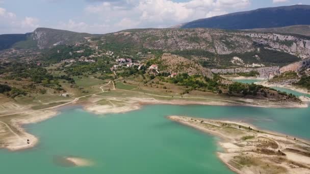 Ricice Prolozac Croatia Aerial Drone View Blue Lake Water Reservoir — стокове відео