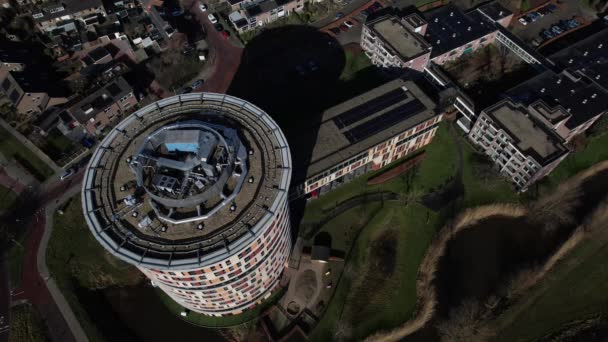 Poêle Rotative Vue Aérienne Haut Vers Bas Bâtiment Imposant Rond — Video