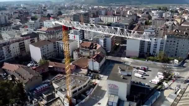Drone Shot Crane Construction Site Cityscape — стокове відео