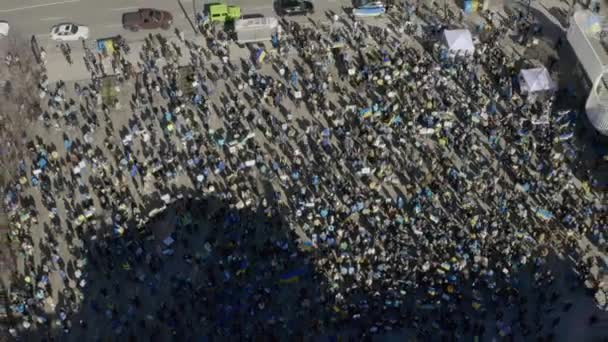 Rallyists Gathered Vancouver Art Gallery Support Ukraine Russian Invasion Airtop — стокове відео