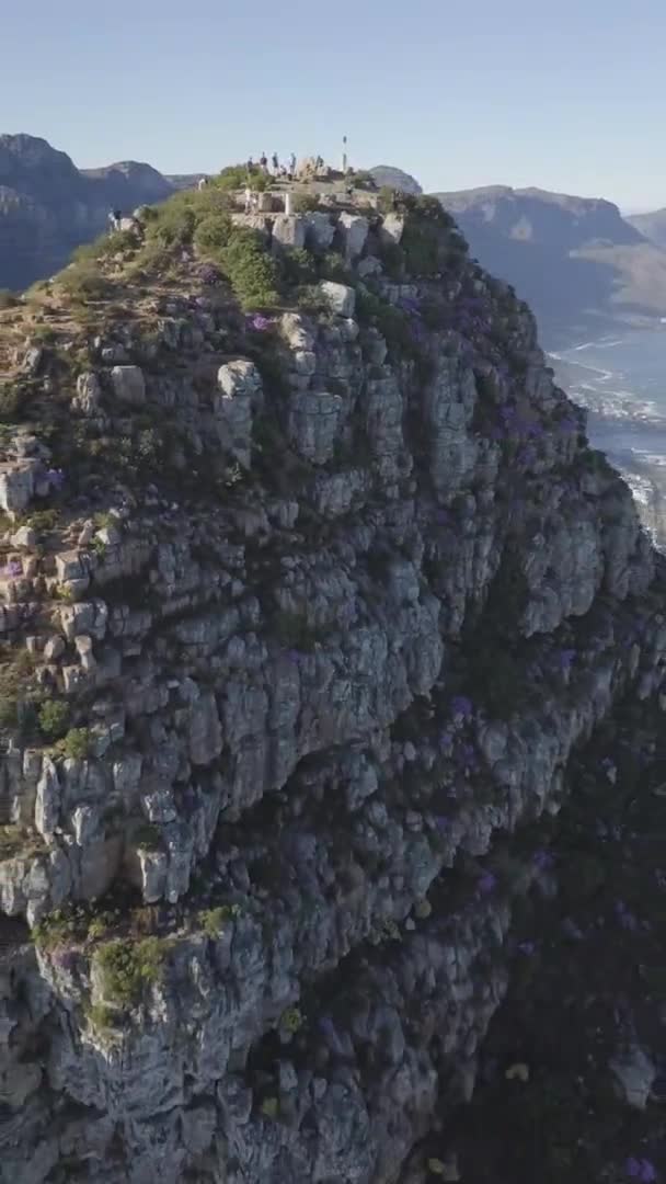 Vertical Format Aerial Lion Head Summit Cape Town South Africa — Vídeo de stock