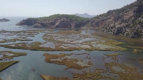 Flodmynningen Dalyan Bogazi Vid Turkiets Egeiska Havskust Labyrint — Stockvideo