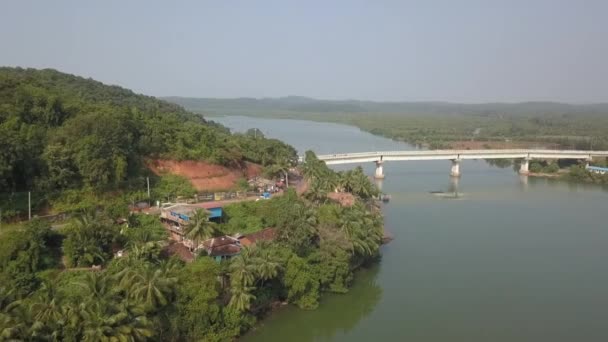 Aerial View White Kiranpani Bridge Terekhol River Goa India — Stock Video