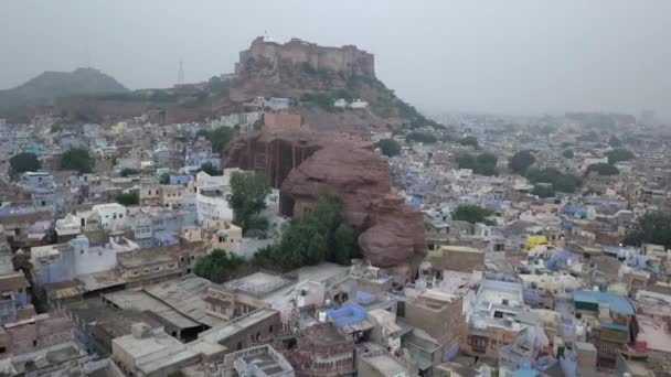 Повітряний Рейс Місті Джодхпур Величезної Скелі Біля Форту Мехрангарх — стокове відео