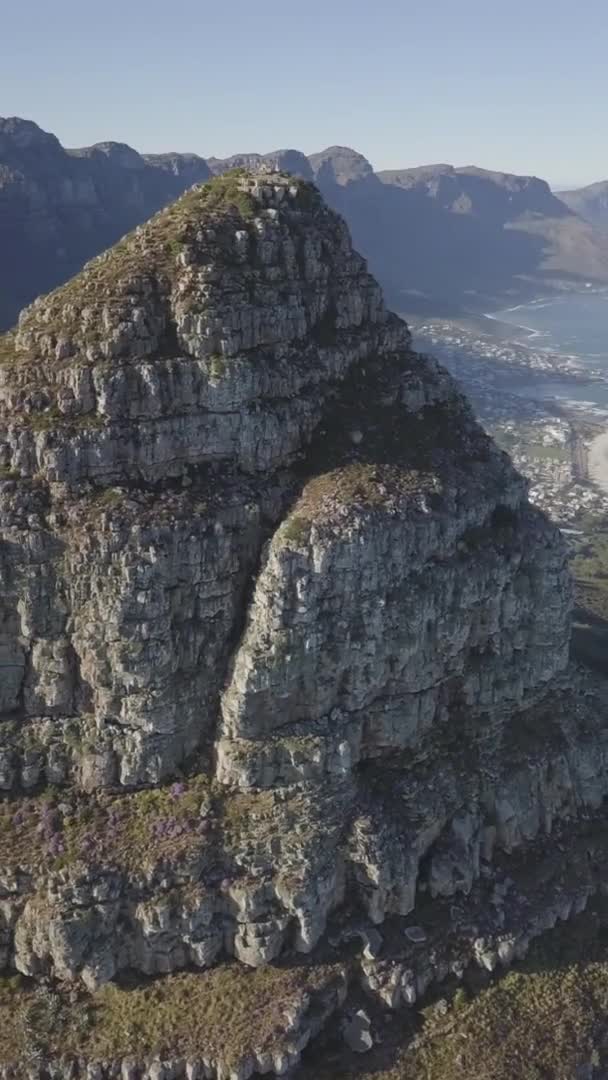 Vertical Format Sunny Cape Town Anerial Lion Head Mountain — Stock video