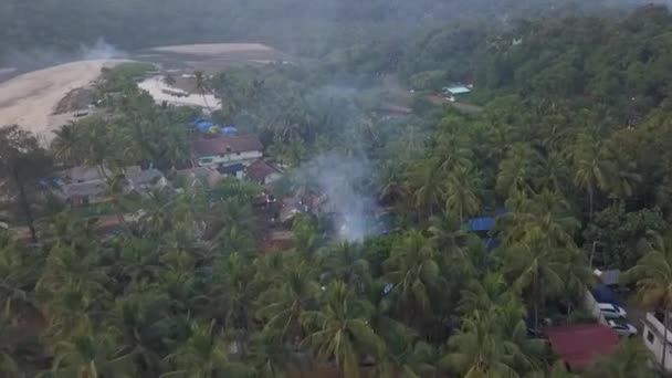 Hippy Strandstugor Och Omfattande Grön Lummig Djungel Agonda Indien — Stockvideo