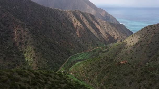 Air View Scenic Valley Mountains Tamargada Spain Drone Shot — Stock video