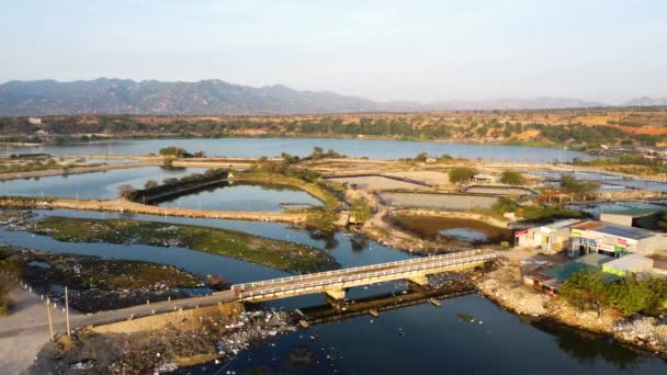 Aerial View Polluted Island River Son Hai Vietnam Sunny Day — ストック動画