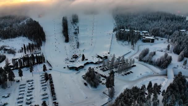 Aerial View Ski Center Vuokatti Finland Orbit Drone Shot — Stok Video