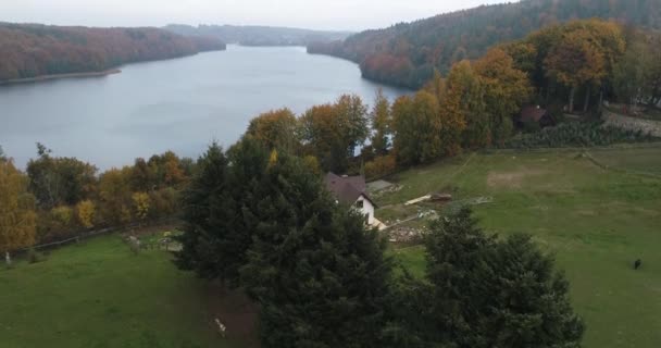 Little Scenic Isolated House Riverside Kaszuby Region Poland Aerial Natural — Stockvideo