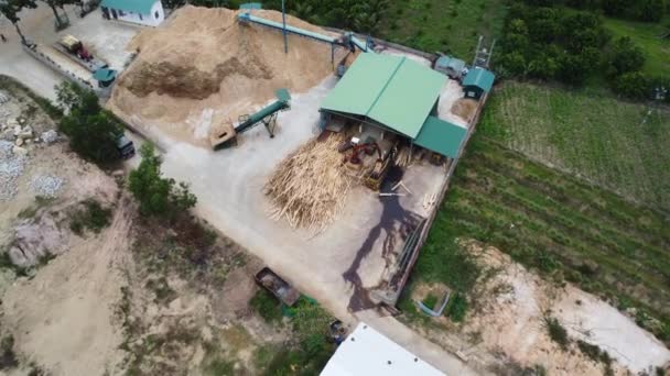 Wood Being Processed Factory Furniture Materials Aerial Overhead Tilt Shot — Wideo stockowe