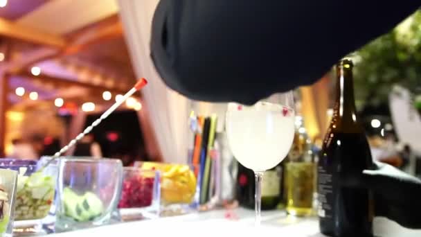 Barman Che Prepara Una Bevanda Sangria Bicchiere — Video Stock