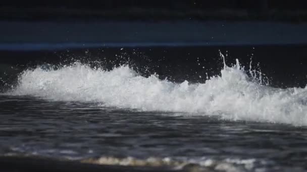 Light Turquoise Wave Swells Breaks Shore Slow Motion Ground Level — Vídeos de Stock