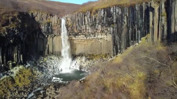 Aproximación Cascada Svartifoss Islandia — Vídeos de Stock