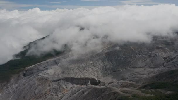 Lava Stream Active Poas Volcano Costa Rica Clouds Aerial — Vídeos de Stock